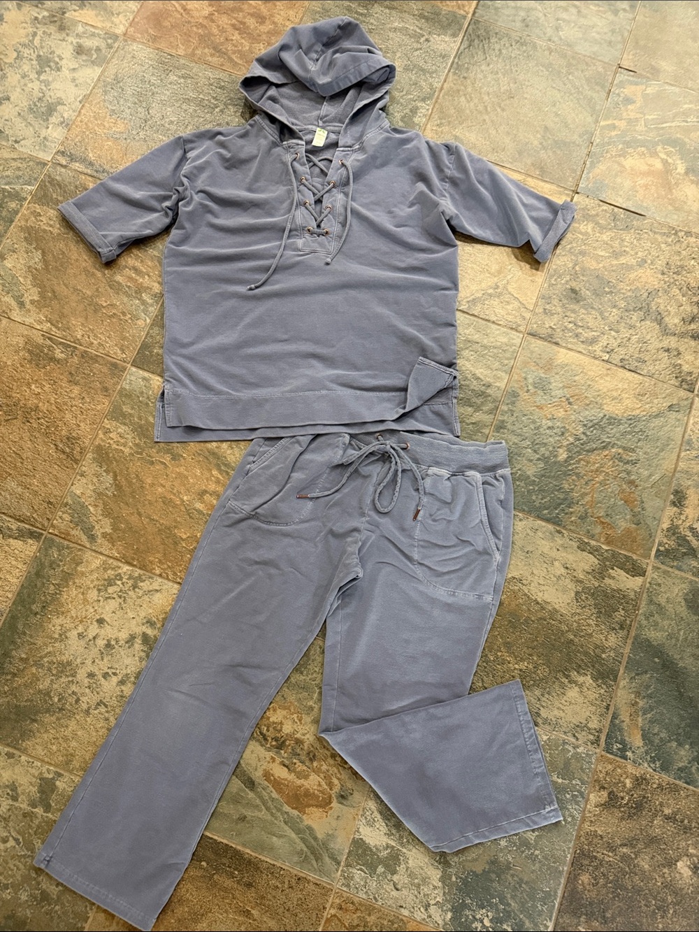 GreenTea Slate Blue Lace-Up Hooded Track Set